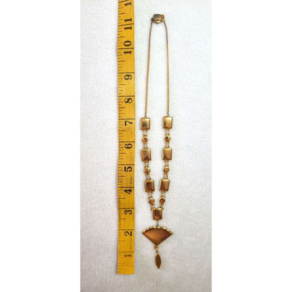 Vintage Damascene Folding Fan Necklace Gold Tone Black Amita Style Shakudo - Picture 3 of 9